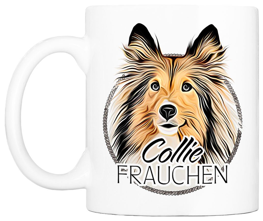 Cadouri Tasse ml handgefertigt, Kaffeetasse beidseitig bedruckt, Geschenk, FRAUCHEN für COLLIE Keramik, 330 Hunderasse, mit Hundefreunde, 