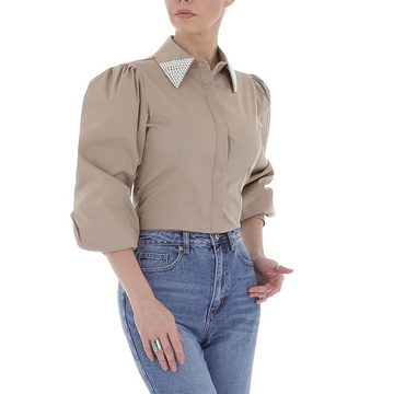 Ital-Design Langarmbluse Damen Elegant Hemd Perlen Bluse in Hellbraun