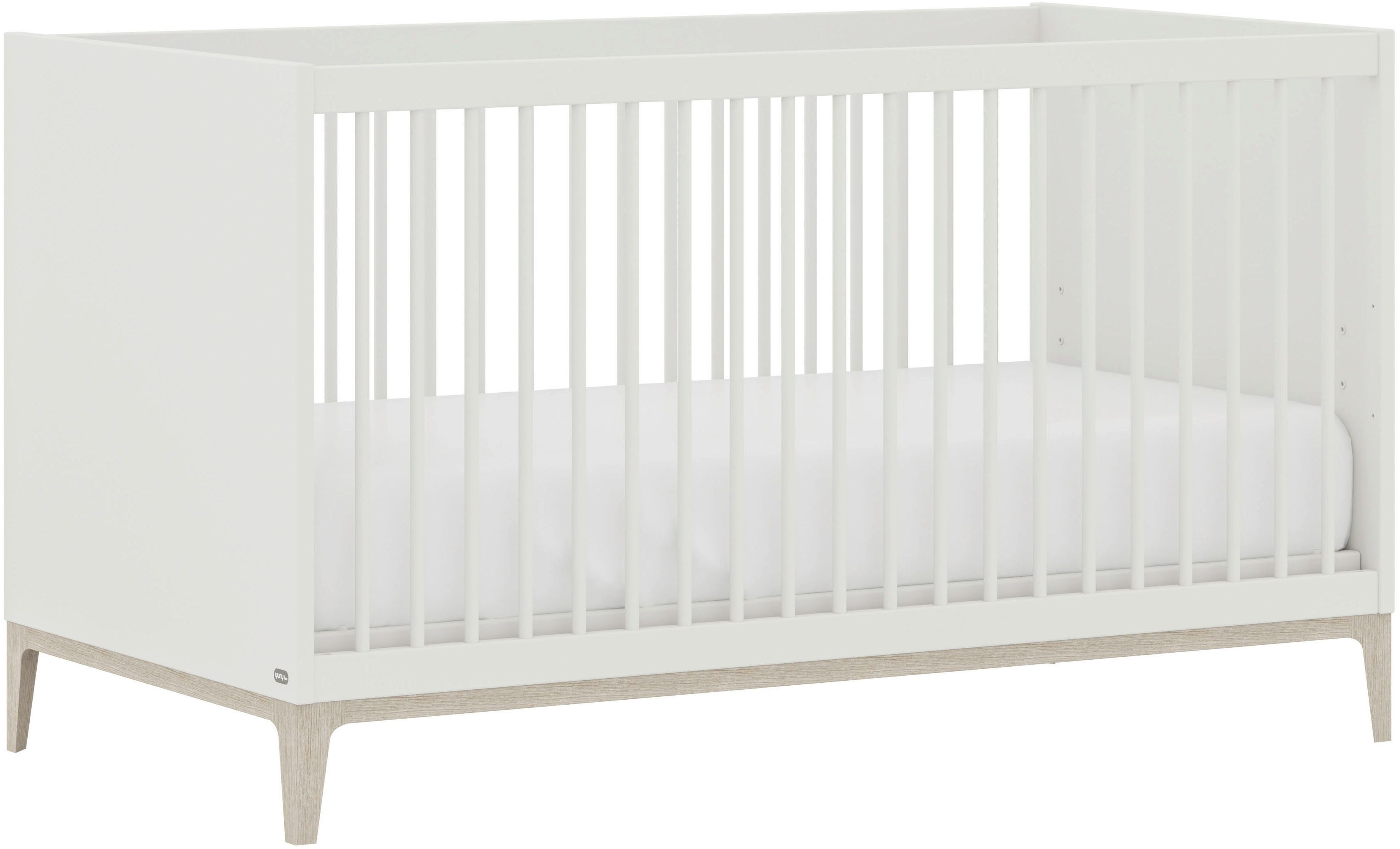 PAIDI Babybett CUTIE LEA in Weiß, verschiedene Größen, Kinderbett, Off-White, Massivholz-Sprossen, 4-fach höhenverstellbares Gitterbett