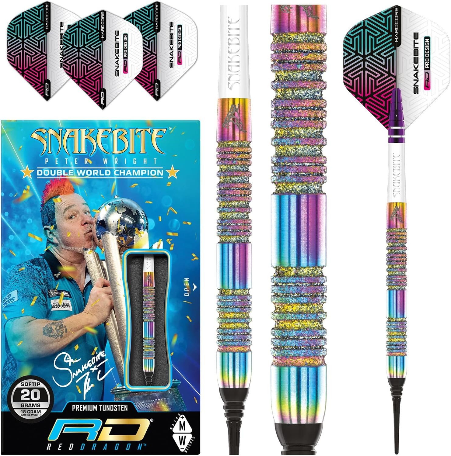 Dartpfeil Peter Snakebite Wright Diamond Fusion Spectron SE 20 gr Softip Set