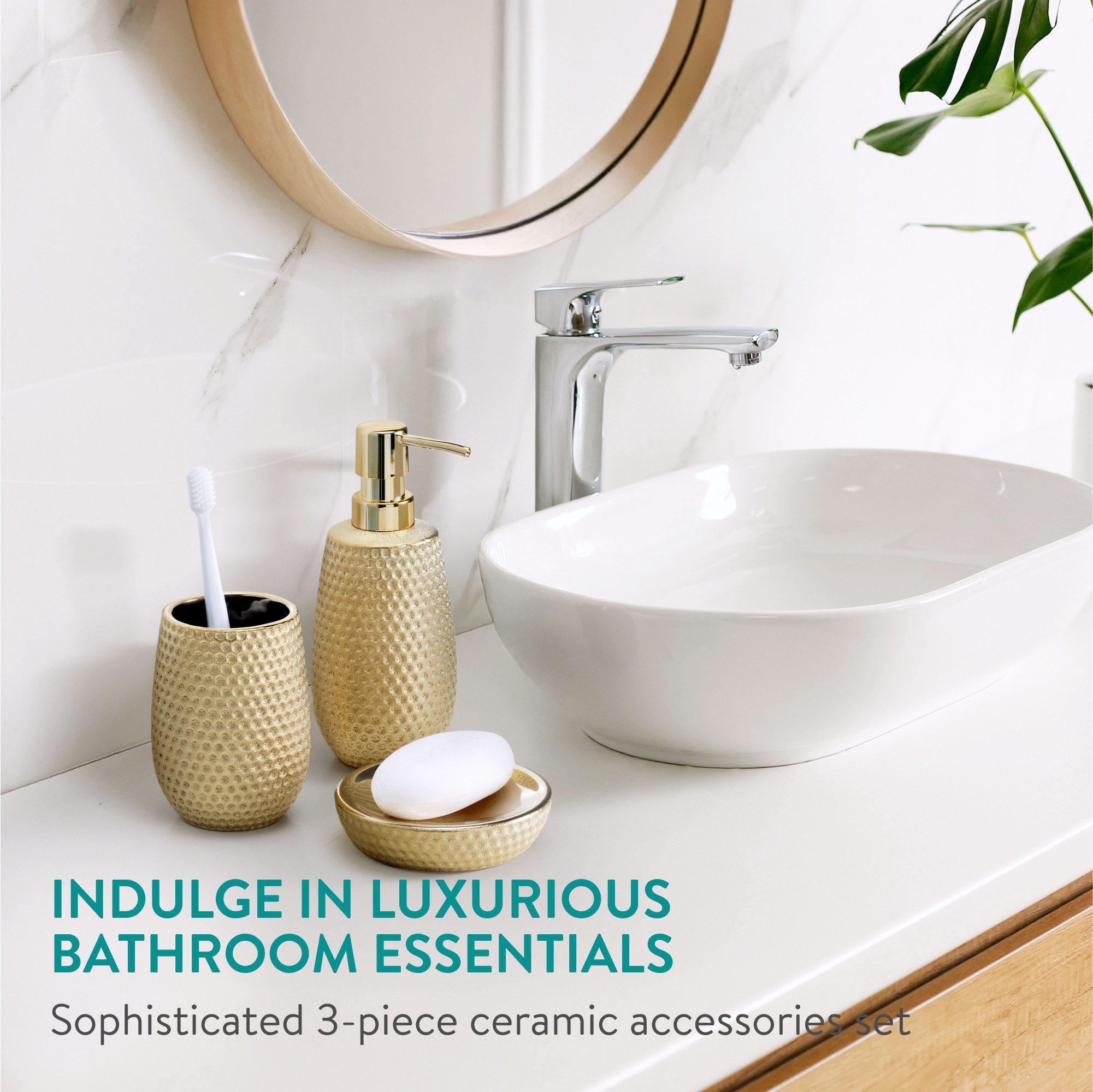 Navaris Badaccessoire-Set Premium Badset - Luxuriöses Badezimmer Set in Gol günstig online kaufen