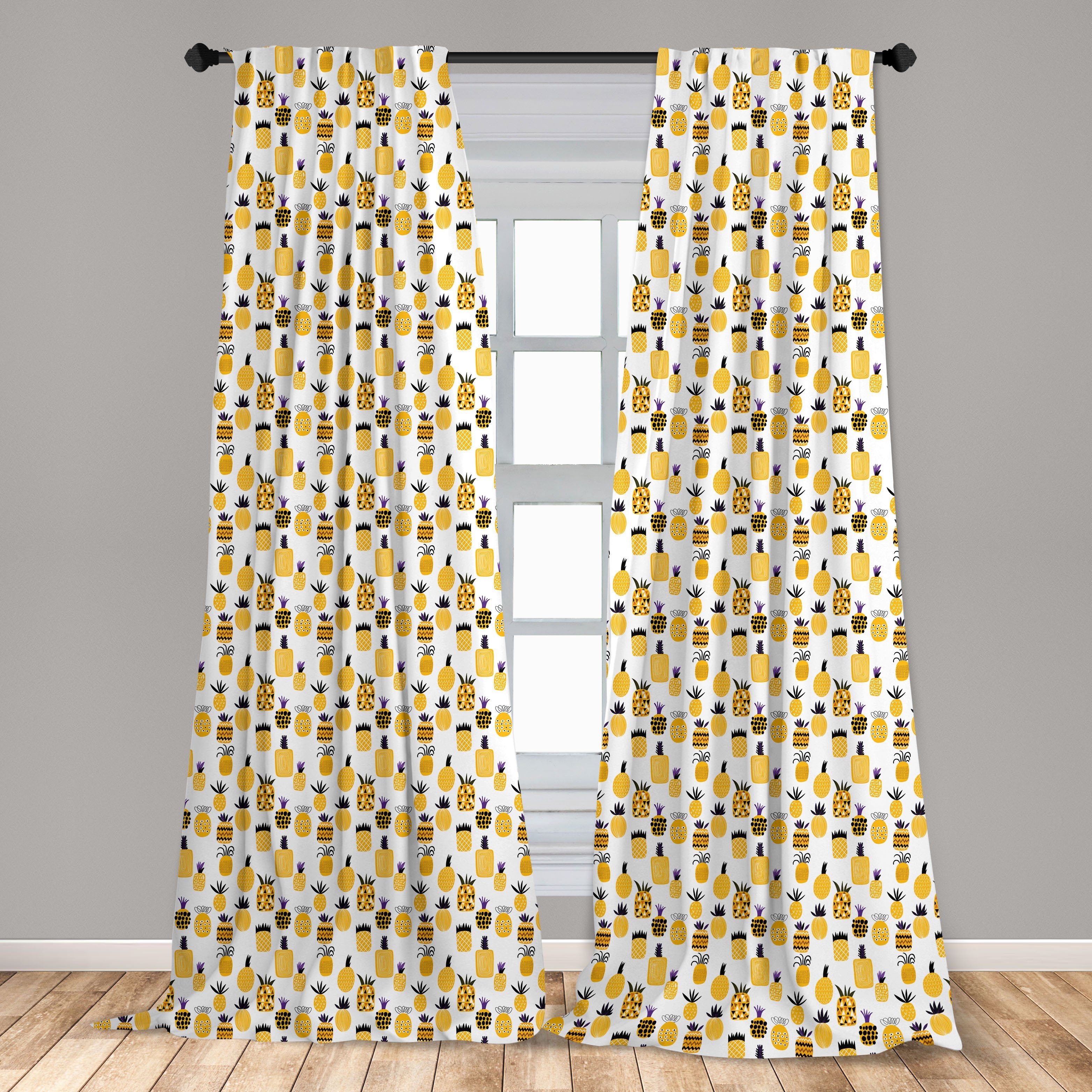Gardine Vorhang für Sommer Abakuhaus, Schlafzimmer Wohnzimmer Ananas Microfaser, Dekor, Gelb
