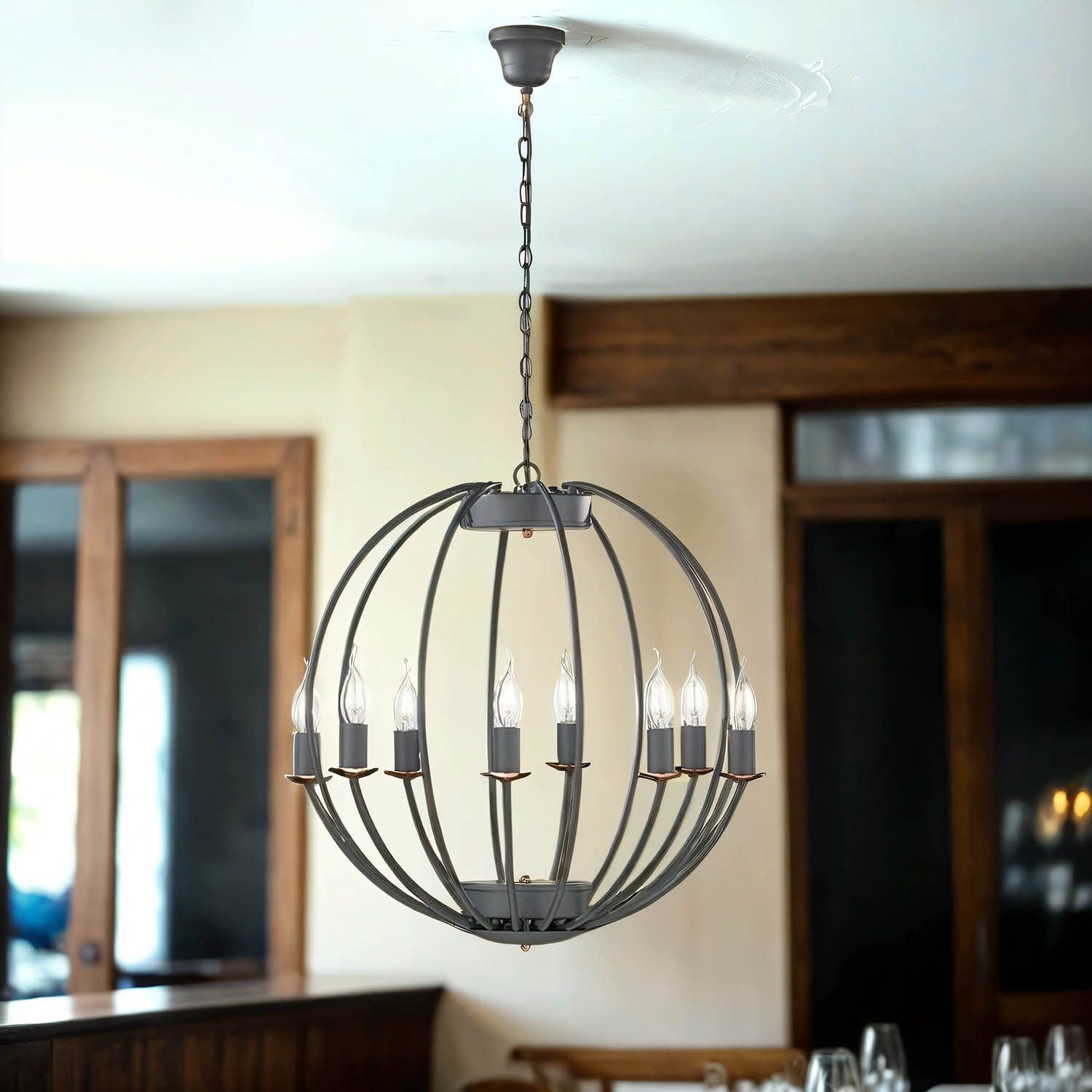 Licht-Erlebnisse Kronleuchter TAYLOR, ohne Leuchtmittel, Hängeleuchte E14 Ø 55 cm Grau Metall Vintage Hängelampe