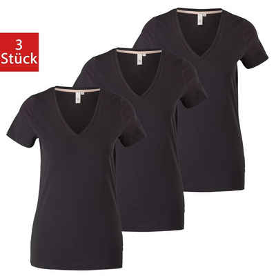 s.Oliver T-Shirt Basic (3-tlg) kurzarm, V-Ausschnitt, Baumwolle, im 3er Pack
