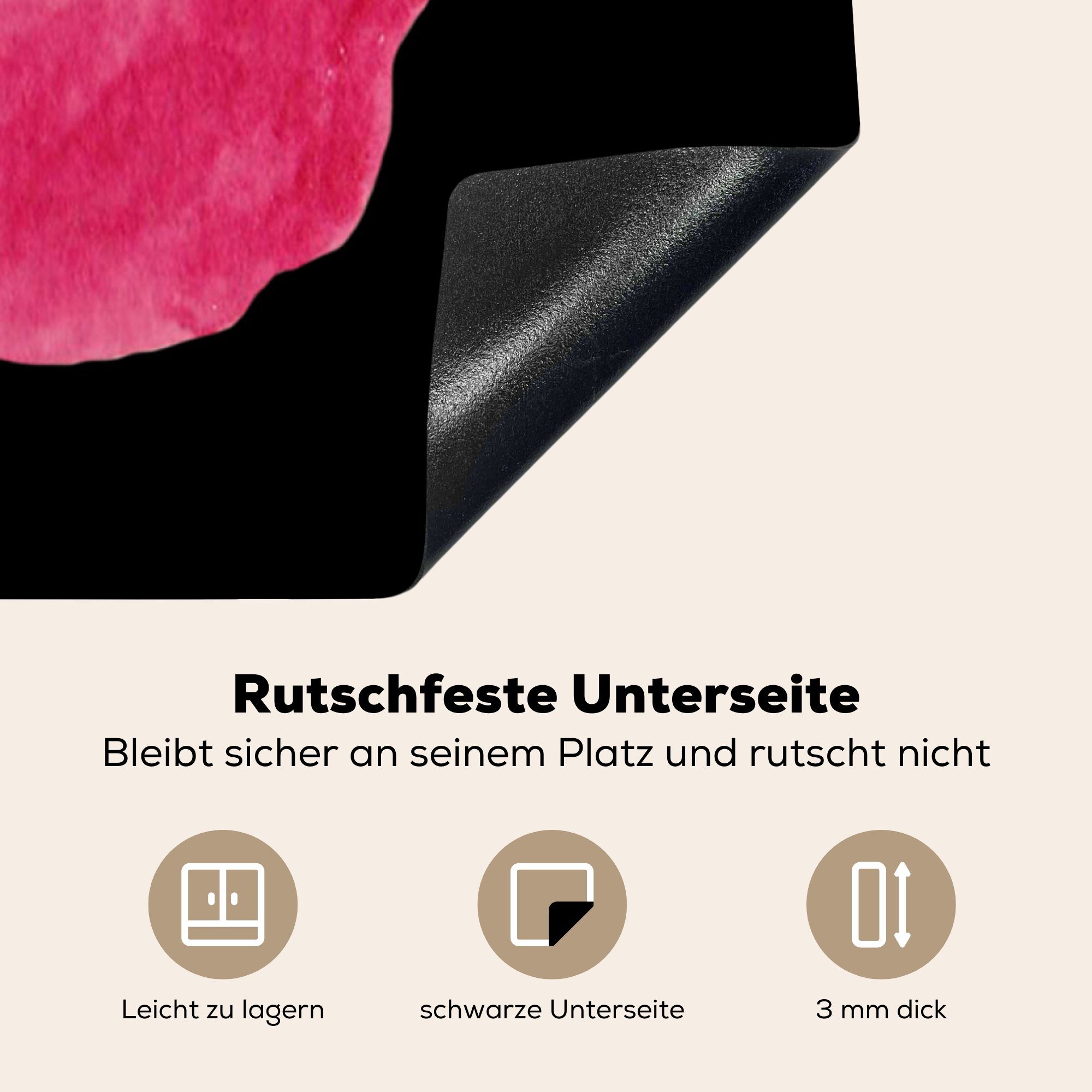 Schwarz, MuchoWow 78x78 küche Ceranfeldabdeckung, Vinyl, tlg), Granatapfel cm, für - (1 Arbeitsplatte - Herdblende-/Abdeckplatte Rosa