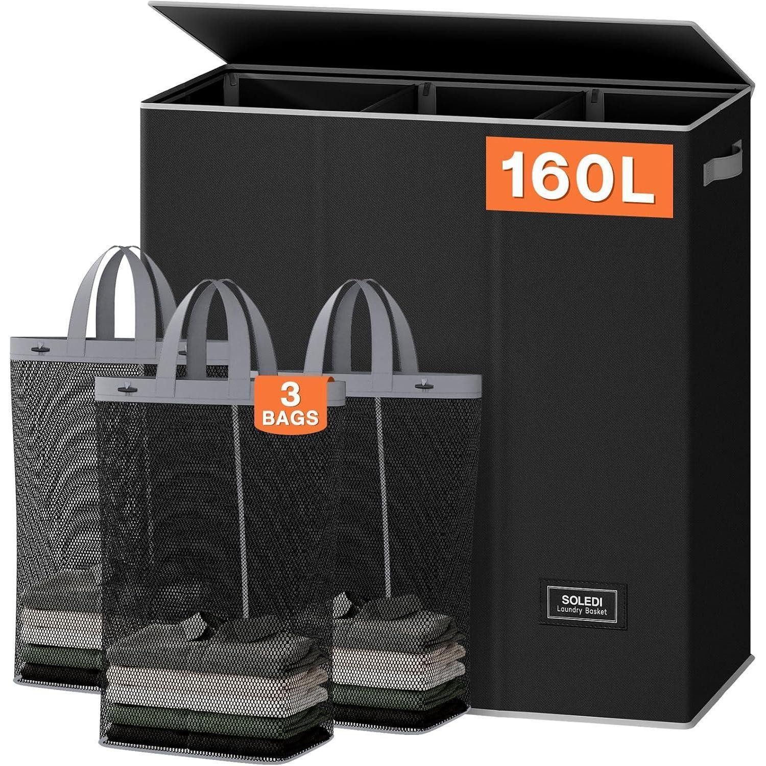 LuxusKollektion Wäschesortierer Wäschekorb 160L mit 3 Fächern, Deckel und W günstig online kaufen