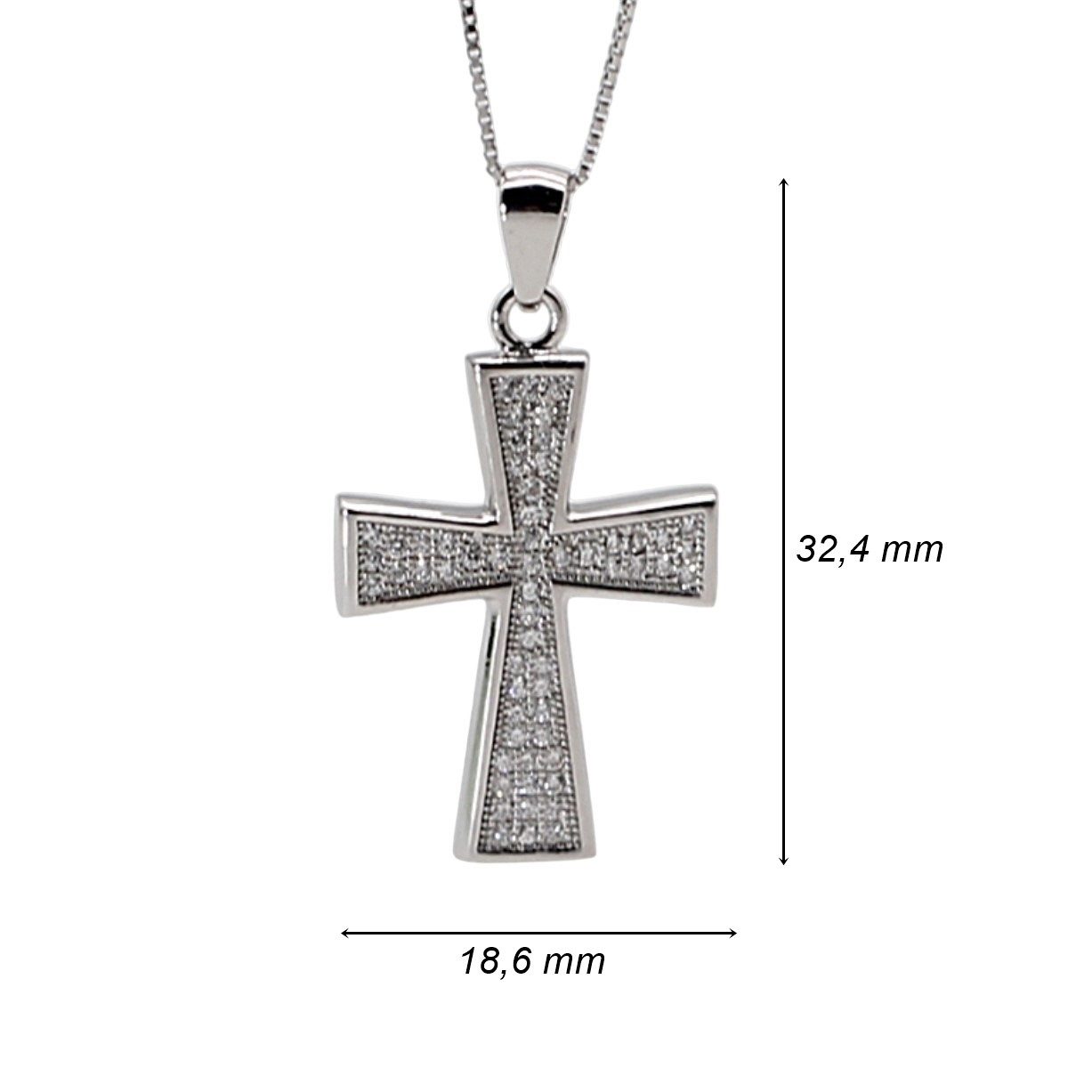 ELLAWIL Silberkette Kreuzkette mit Jesus Kreuz Anhänger Halskette Kirchenschmuck Zirkonia (GESCHENKIDEE, Kettenlänge 50 cm, Sterlingsilber 925), inklusive Geschenkschachtel