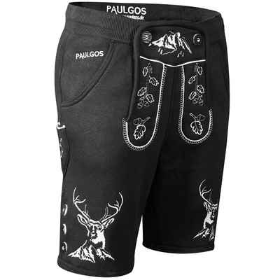 PAULGOS Trachtenhose Herren Jogginghose Design Lederhose Kurz Sweathose Bermuda Shorts JOK4