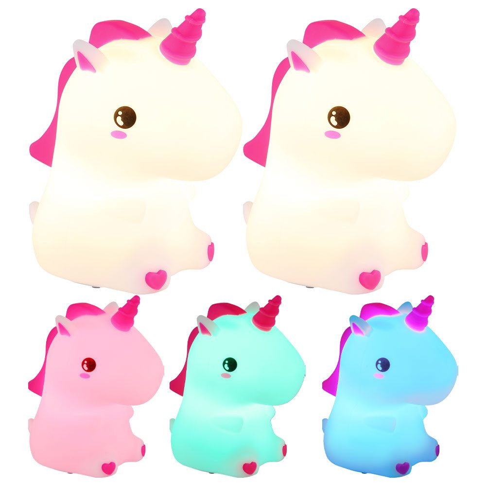 GLOBO LIGHTING LED Tischleuchte, LED-Leuchtmittel fest verbaut, Warmweiß, Farbwechsel, Kinderlampe Tischlampe Nachtlicht Einhorn Touchdimmer Akku LED 2x