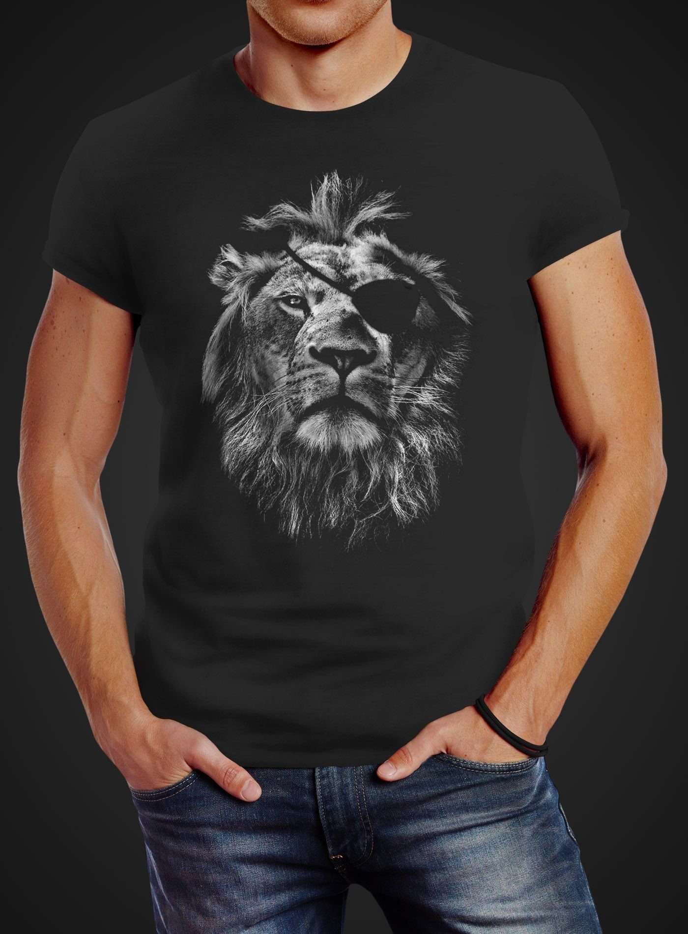 Neverless Print-Shirt Cooles Herren T-Shirt Löwe Print Aufdruck Motiv Slim Fit mit Print – Bild 2 von 3