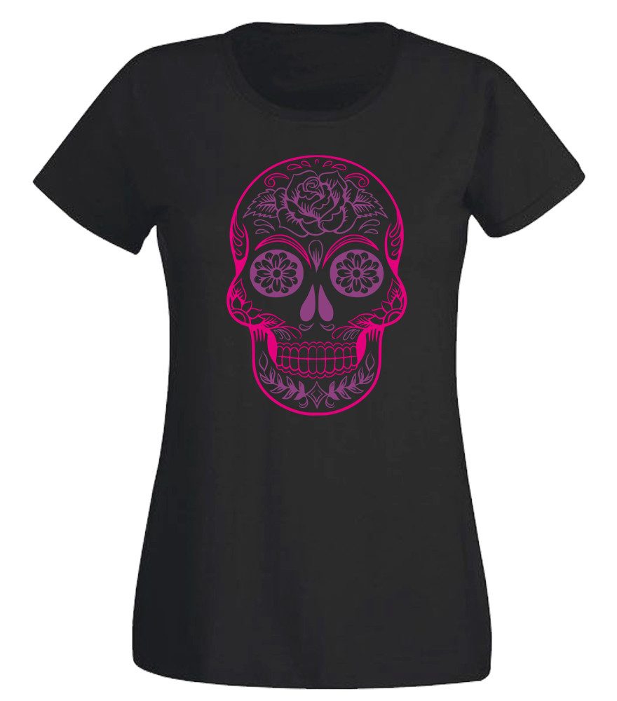 G-graphics T-Shirt Sugar Scull Slim-fit Damen T-Shirt aus unserer Pink-Purple-Collection