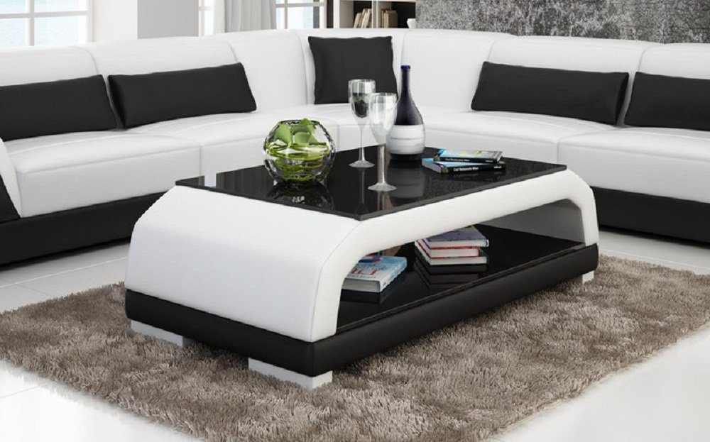 JVmoebel Couchtisch Tische Sofa Couchtisch Design Glastisch Couch Beistell Leder Tisch Weiß/Schwarz
