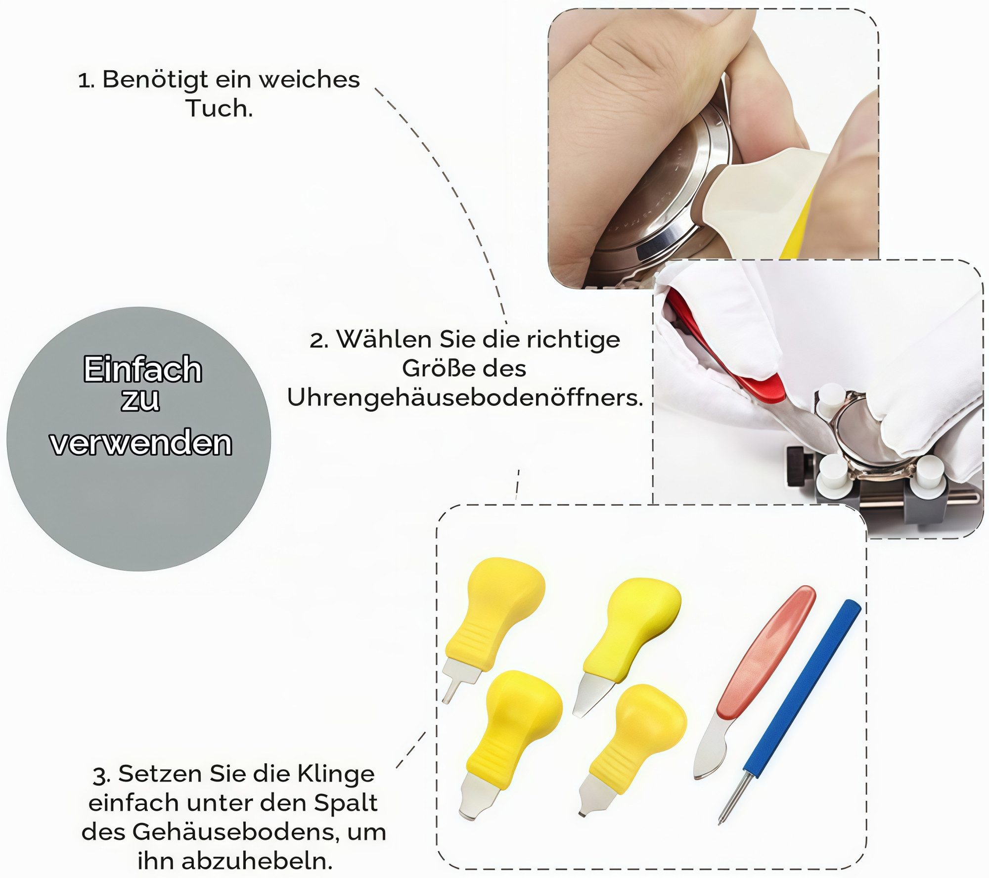 FOUORTUNATE-BEE Reparatur-Set 6-teiliges Uhrmacher-Werkzeugset für Uhrenreparaturen, 6-St., Uhrengehäuse-Öffner Set für verschiedene Uhrentypen – Bild 5 von 5