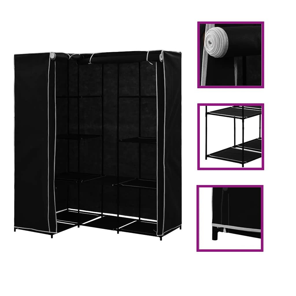 vidaXL Stoffschrank Eckkleiderschrank Schwarz 130 x 87 x 169 cm (1-St)