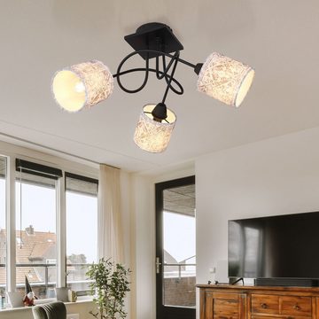 etc-shop Deckenstrahler, Leuchtmittel nicht inklusive, Deckenleuchte Wohnzimmerlampe Metall Textil schwarz 3 Flammig D 46 cm