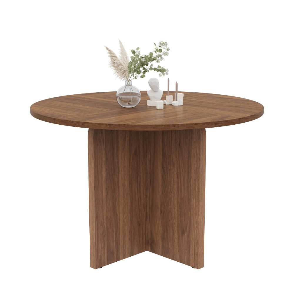 BBWL Esstisch für 4-6 Personen, skandinavisches Design, MDF-Tischplatte, Runder Esstisch 120x120 cm, vielseitiger Küchentisch