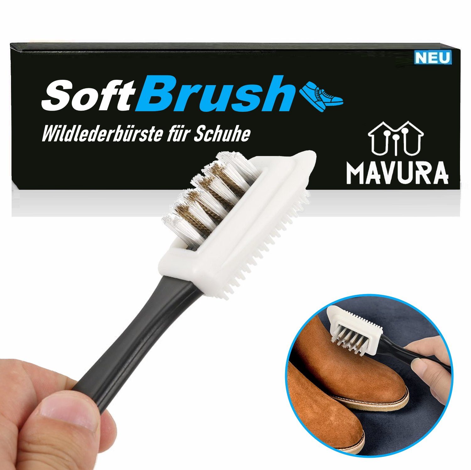 MAVURA Reinigungsbürste SoftBrush Schuhbürste Schuh-Reinigungsbürste mit innovativen Borsten, (Raulederbürste Wildlederbürste), für Schuhe, Sneaker, Leder, Wildleder und Nubukleder