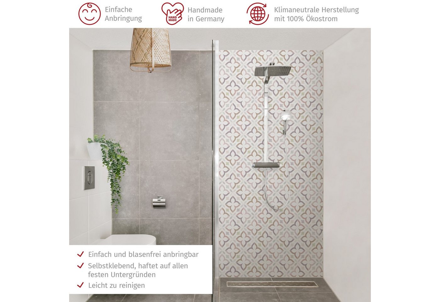 Thumbnail - Bilderdepot24 Badrückwand Fliesenoptik beige Duschrückwand ohne Bohren Dusche, (1-tlg., Hart-Folie Smart matt 0,35 mm), ...