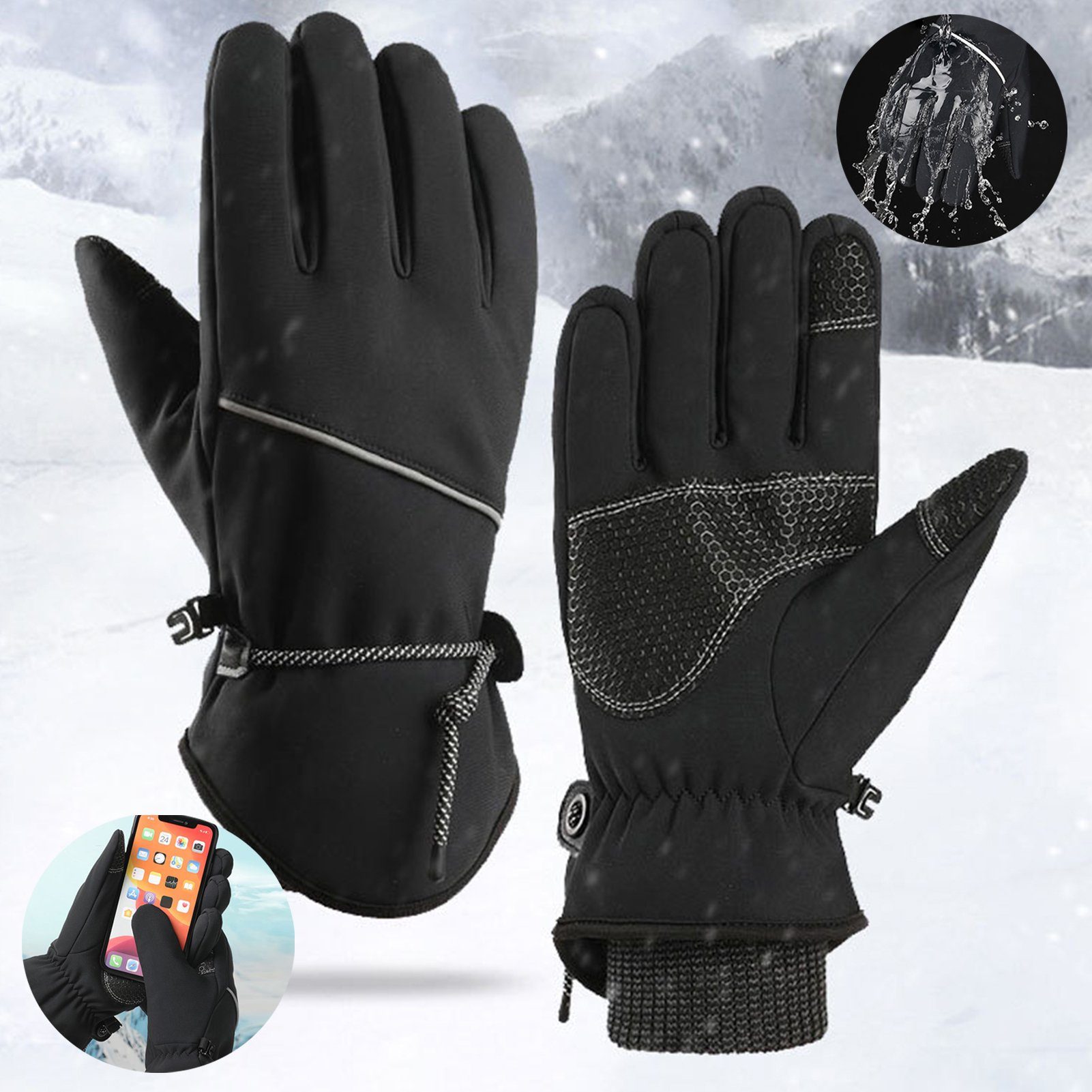 Rutaqian Fahrradhandschuhe Warme Winterhandschuhe Herren Damen Touchscreen Handschuhe (Wasserdicht Skihandschuhe Thinsulate Warme Fahrradhandschuhe) für Motorrad Laufen Skifahren Wandern Radfahren