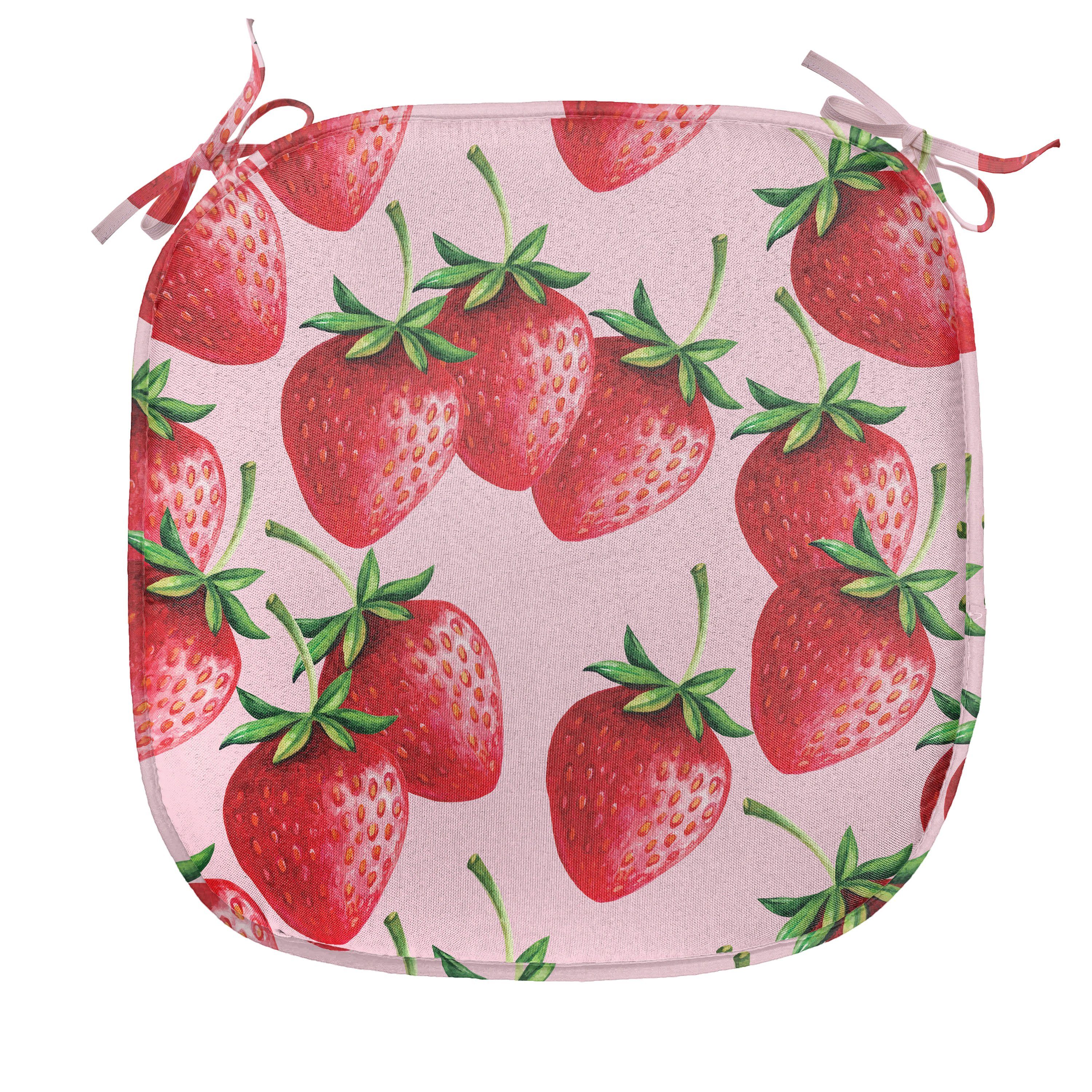 Abakuhaus Stuhlkissen Dekoratives wasserfestes Kissen mit Riemen für Küchensitze, rot Saftige Erdbeeren Obst
