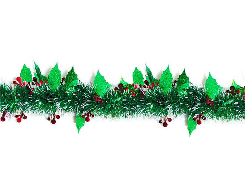 Creativery Girlanden, Weihnachtsgirlande Lametta mit Beeren und Blättern 8cm x 2m grün