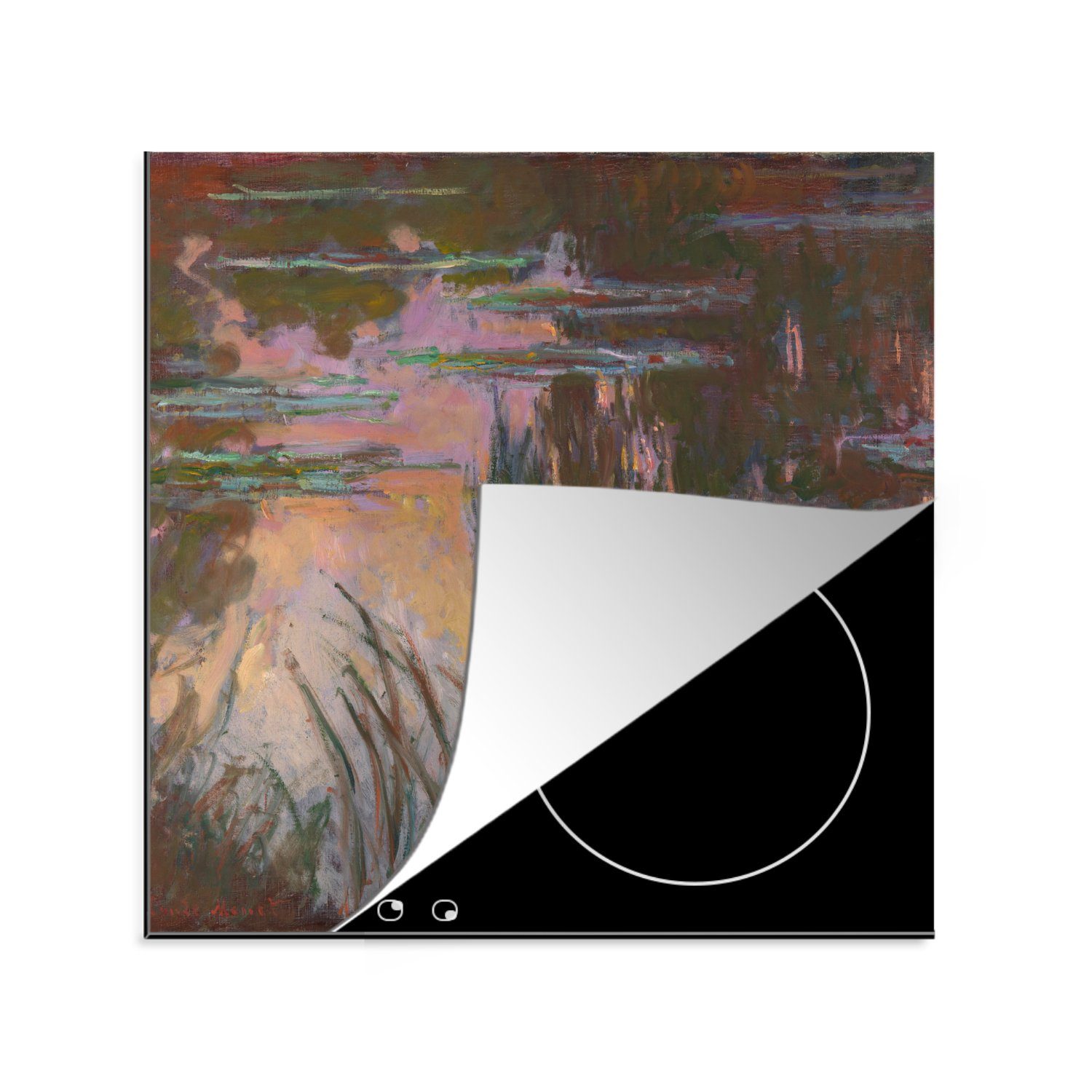 MuchoWow Herdblende-/Abdeckplatte Seerosen, untergehende Claude 78x78 Gemälde für Monet, Sonne Vinyl, von Arbeitsplatte Ceranfeldabdeckung, tlg), - (1 cm, küche