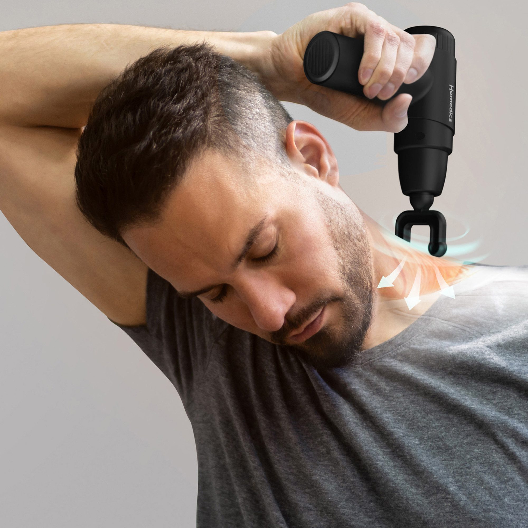 HOMEDICS Massagepistole NOVO PGM-45BK Muskelmassagegerät USB-C, 6-teiliges Set mit 4 Aufsätzen, Kabel und Etui, 6 Intensitätsstufen, 4 Massageköpfe, Reise-Etui