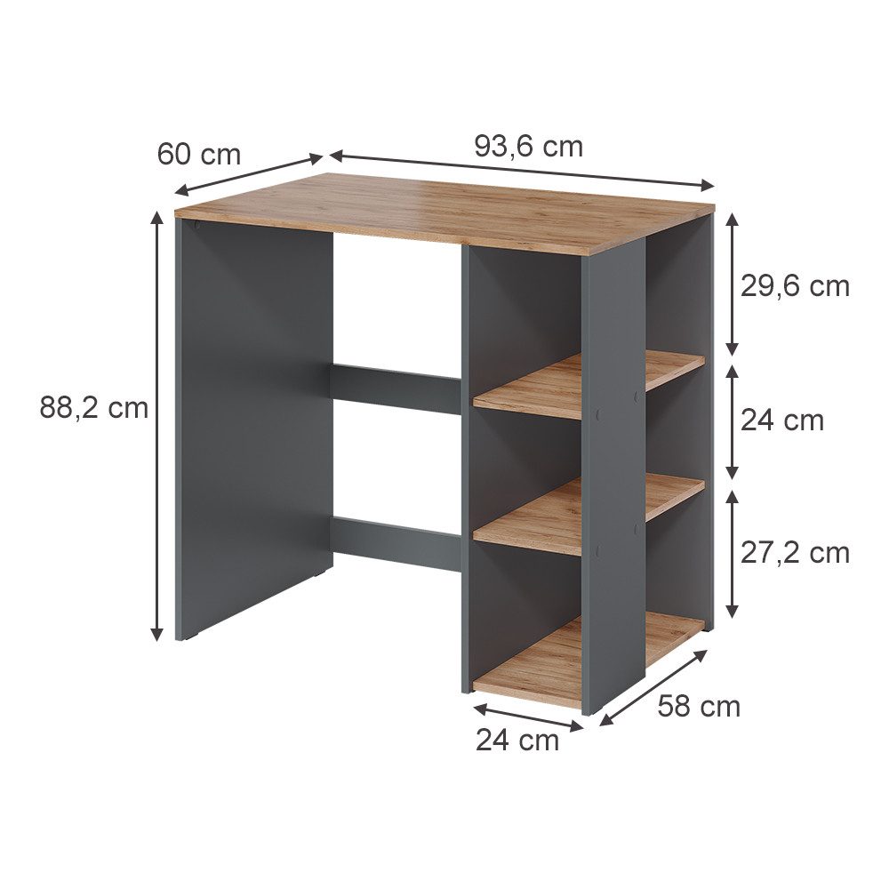 Vicco Waschmaschinenumbauschrank Viktor, Anthrazit/Goldkraft Eiche, 93.6 x 88.2 cm mit Regal (1-St) – Bild 3 von 5