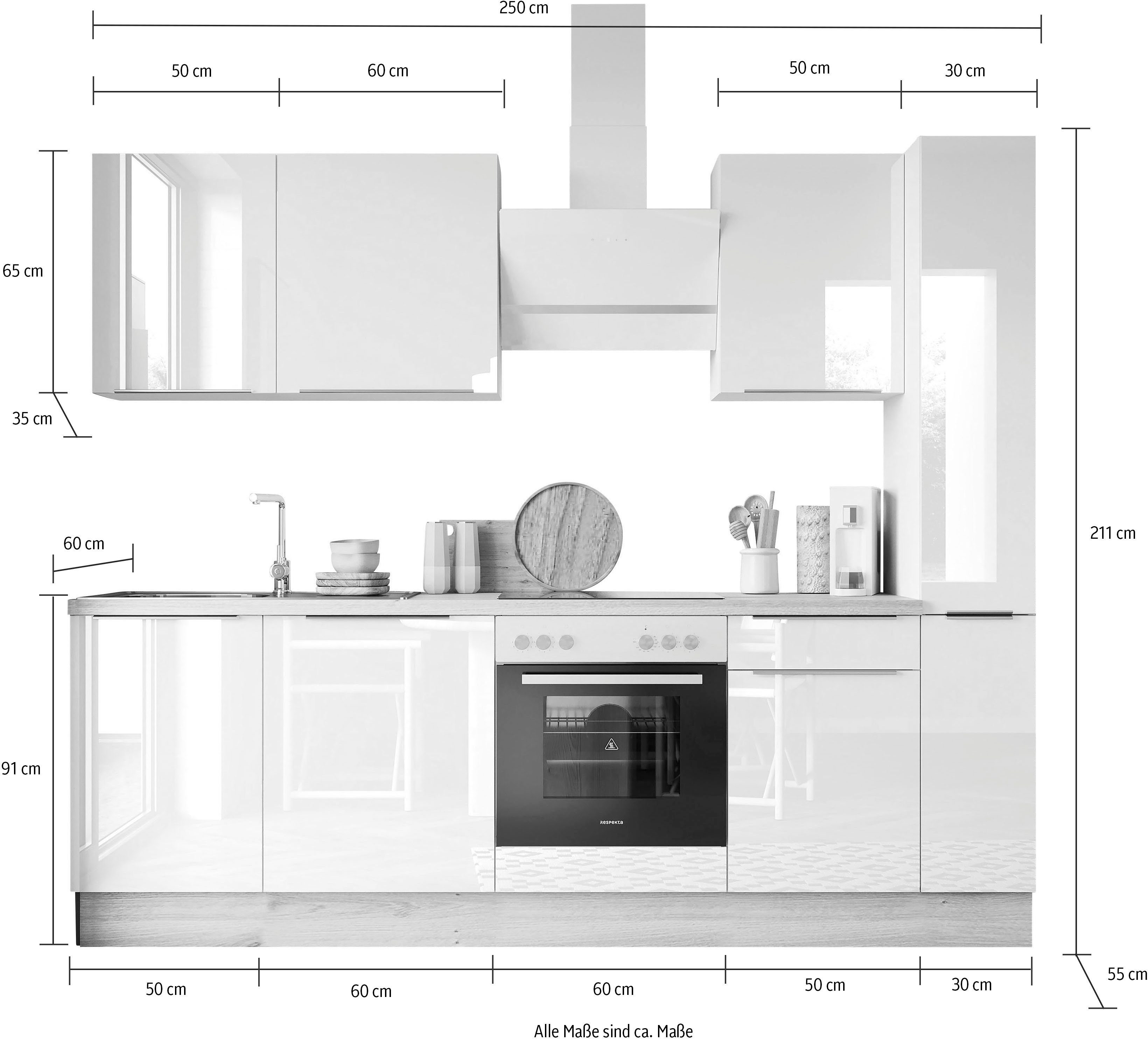 Élément de cuisine RESPEKTA Safado de la série Marleen, 250 cm de large, avec portes à fermeture amortie, dans une configuration exclusive pour OTTO