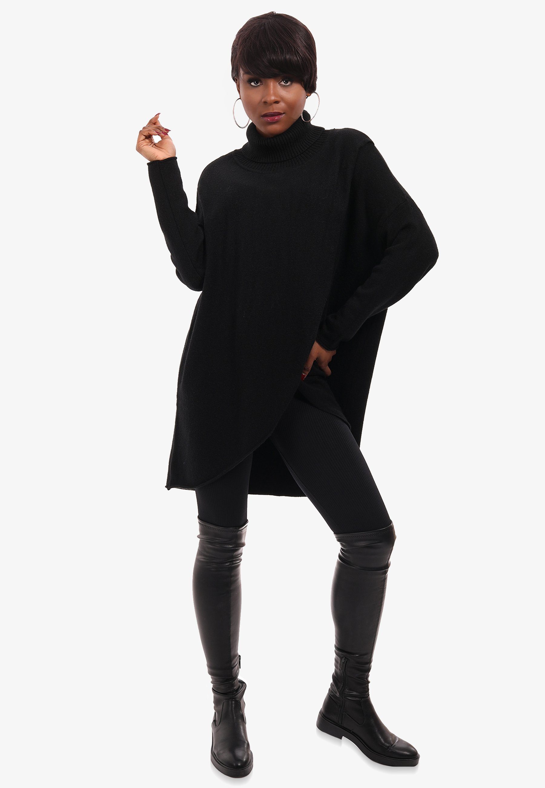 YC Fashion & Style Longpullover Strickpullover in Wickeloptik mit Rollkragen in Unifarbe schwarz