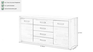 Massivart® Sideboard FENJA 163 cm / Massivholz Kernbuche geölt, 2 Türen / 4 Schubladen / 2 Einlegeböden