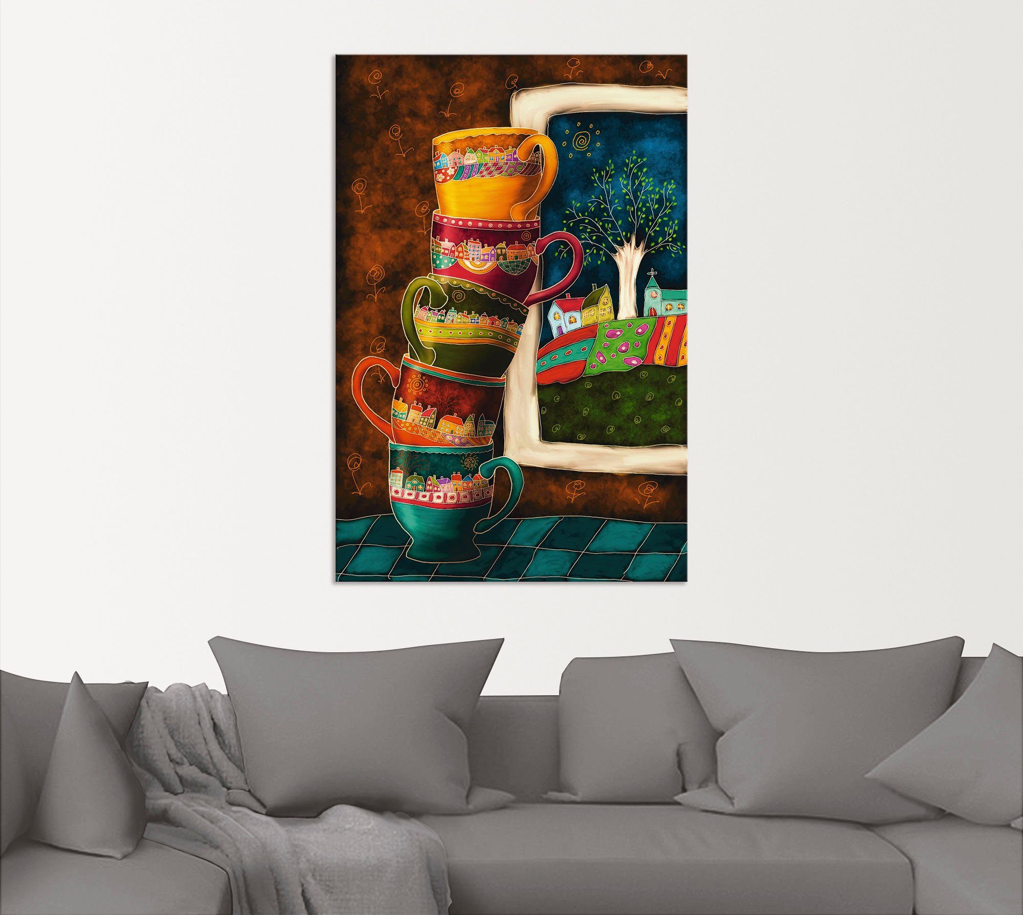 Artland Wandbild Fröhliche Kaffeetassen, Getränke (1 St), als Alubild, Leinwandbild, Poster in verschied. Größen