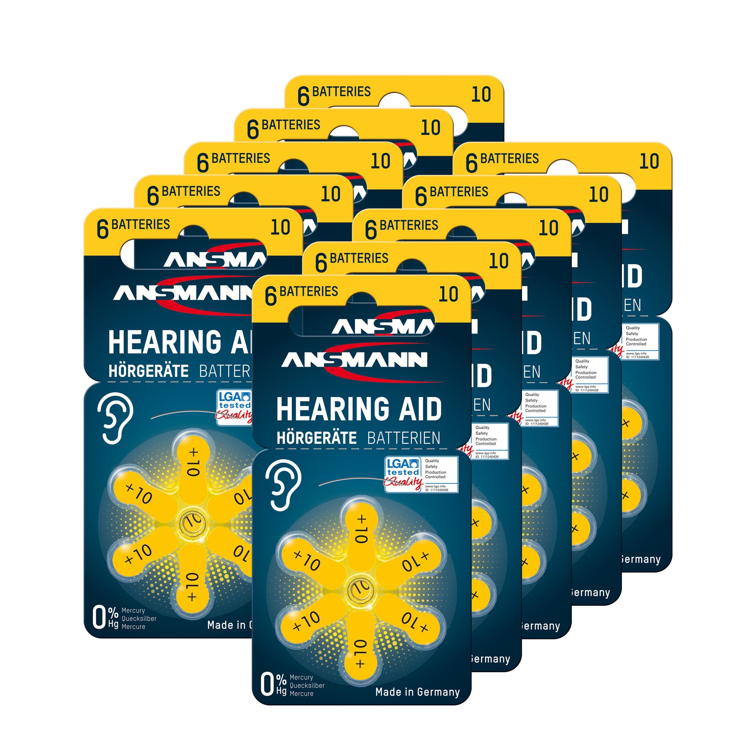 ANSMANN AG ANSMANN Hörgerätebatterien Typ 10 gelb, 60 Stück Knopfzelle