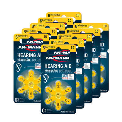 ANSMANN® Typ 10 Hörgerätebatterien Gelb 60 Stück - P10 PR70 DA10 Knopfzelle