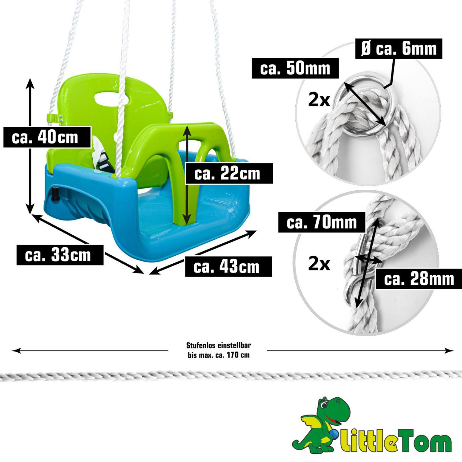 LittleTom 3-in-1 Baby Swing, Growing Garden Swing for Baby & Toddler, 40x43x33 cm, Safety Swing - Toddler Swing Made of Plastic