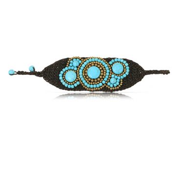 Made by Nami Armband Boho Damen Handgemacht mit Türkisen und Goldenen Perlen, Hippie Accessoires Indischer Schmuck 16 + 4 cm Lang
