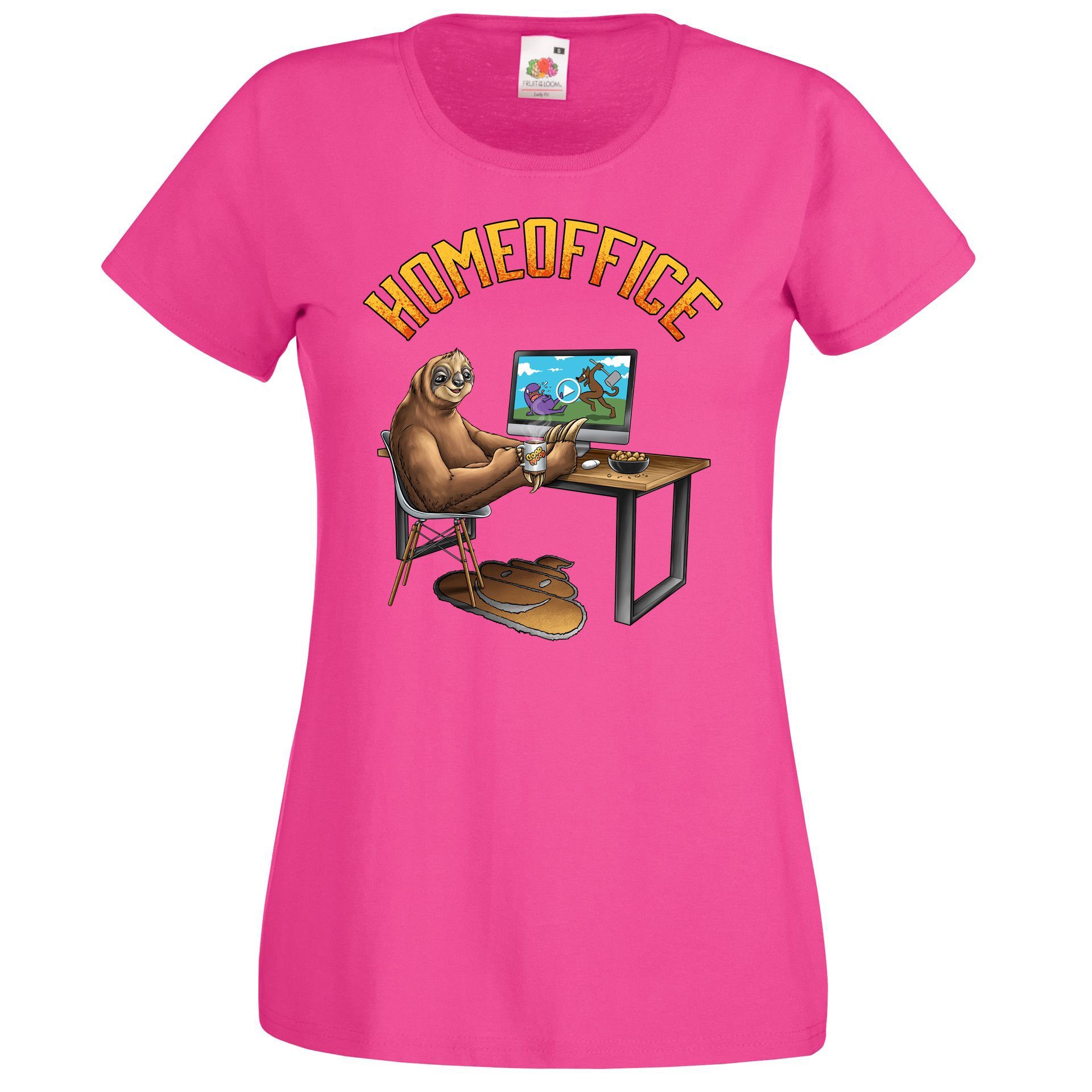 Youth Designz T-Shirt Homeoffice Fun lustigem Print Damen mit Fuchsia T-Shirt