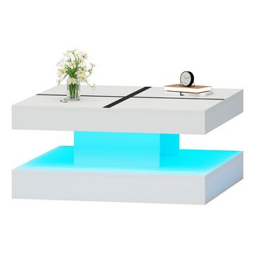 radelldar Couchtisch Wohnzimmertisch Slick mit LED&Fernsteuerung modern 78x78x40cm,USB