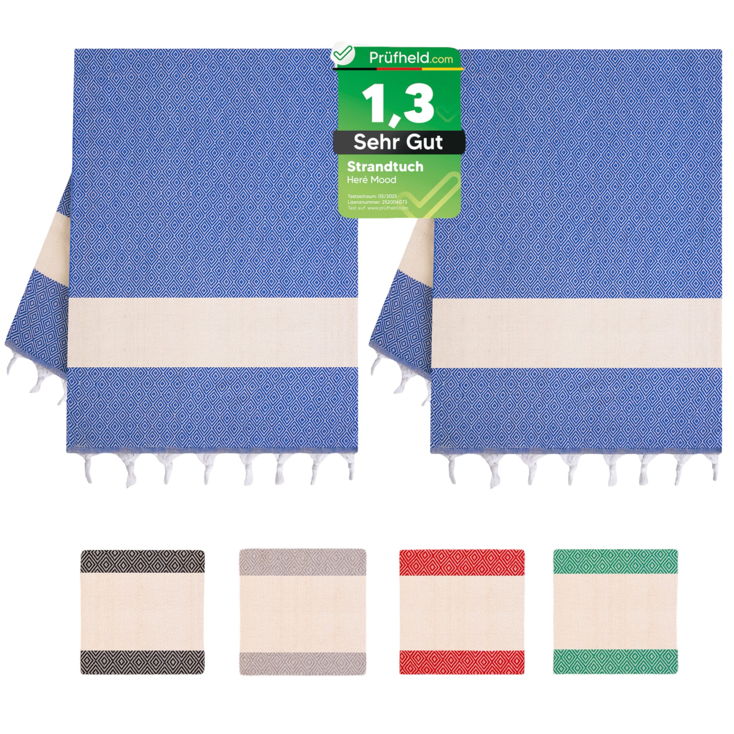 herémood Strandtuch Strandtuch Damen Herren, Badetuch Handtuch XXL, Geschenke für Frauen, [Test SEHR GUT, Note 1.1] (schnelltrocknend & saugstark, Sehr Gut getestet, 1er & 2er-Set, ideal für Strand, Sauna & Wellness – Blau, 2-St)