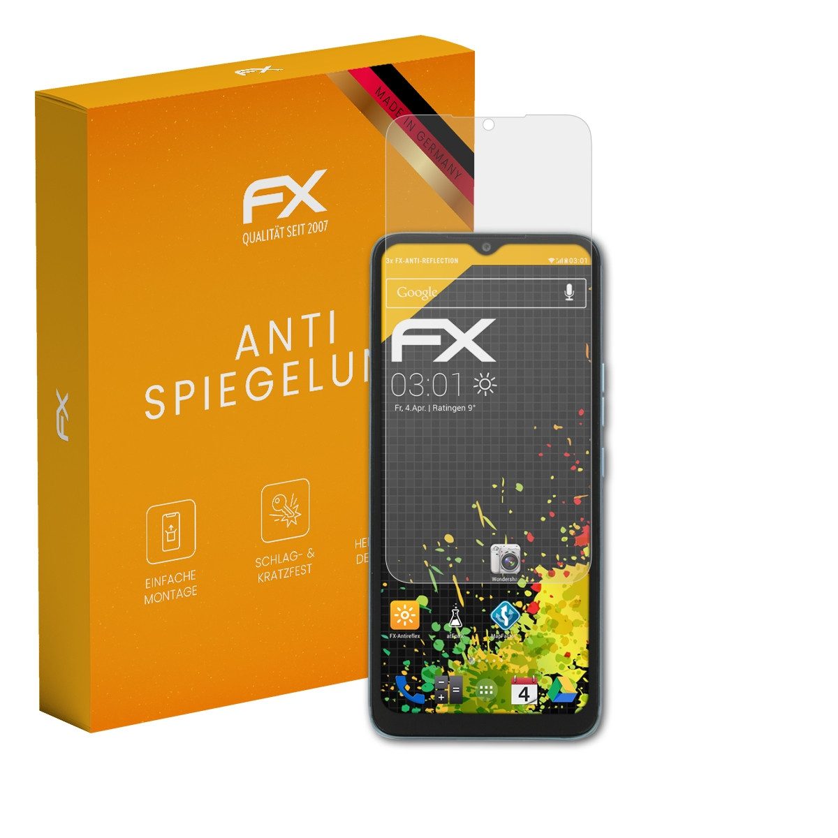 atFoliX Schutzfolie für Tecno Pop 5 LTE, (3 Folien), Entspiegelnd und stoßdämpfend