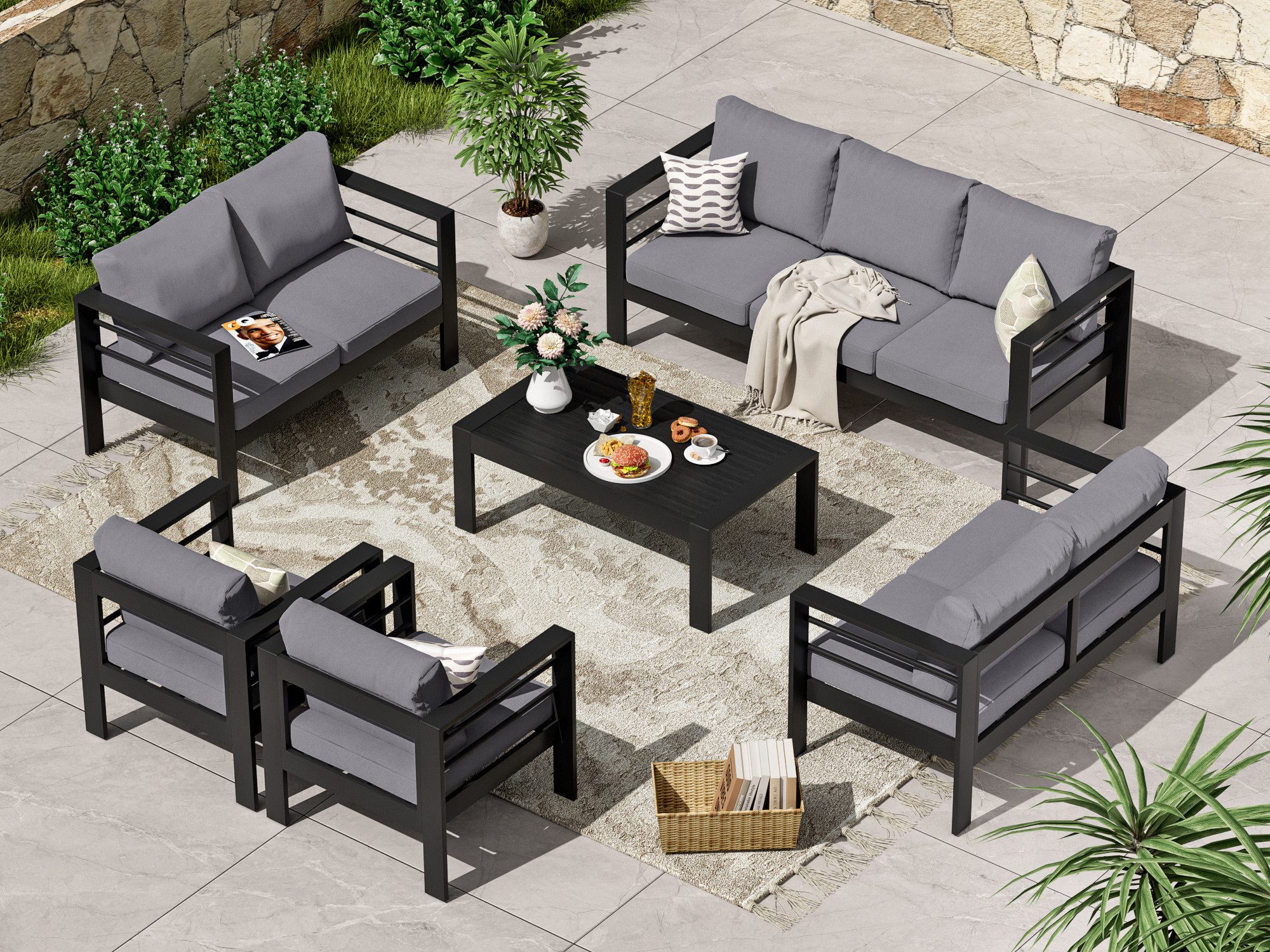 MeXo Gartenlounge-Set Gartenmöbel Set Aluminium outdoor wetterfest, (1 x 3- günstig online kaufen