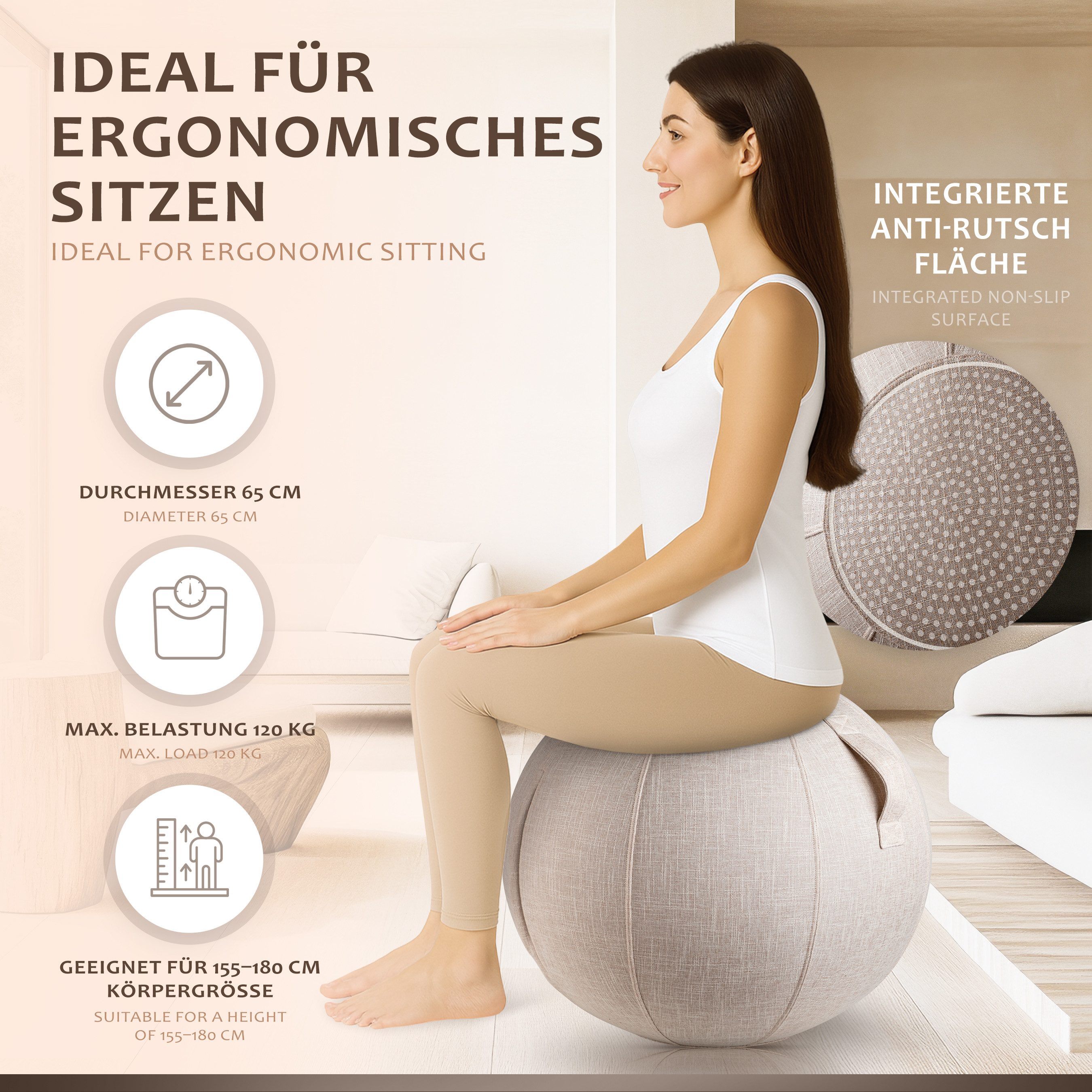 ONVAYA Gymnastikball 65cm - Yoga Ball - Sitzball - Fitnessball-Schwangerschaftball