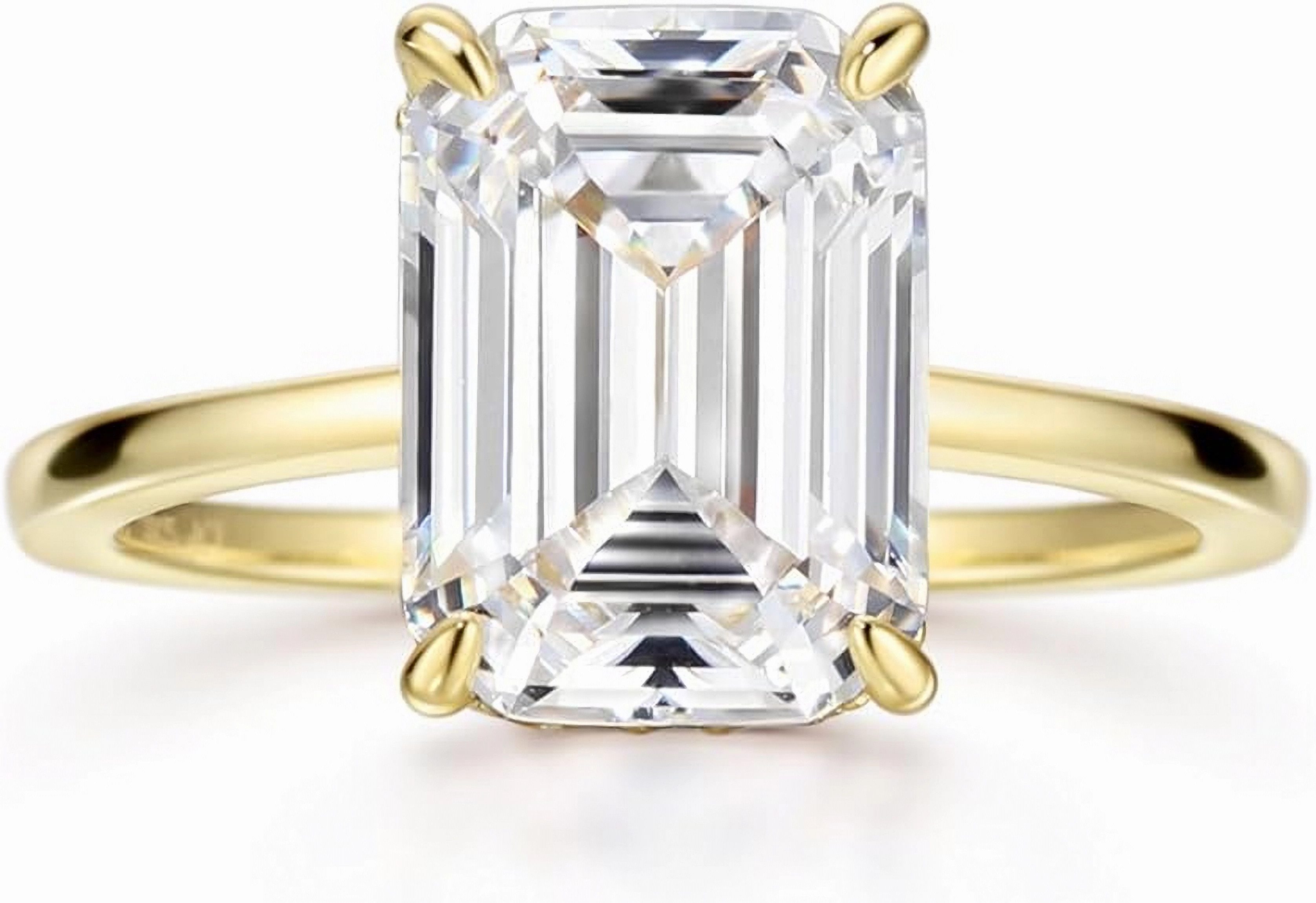 Jumpeak Diamantring 585er Gold, 4 Karat Diamant im Smaragdschliff, Damen-Ehering, 14k Gold, Ehering für Hochzeiten, Jubiläen