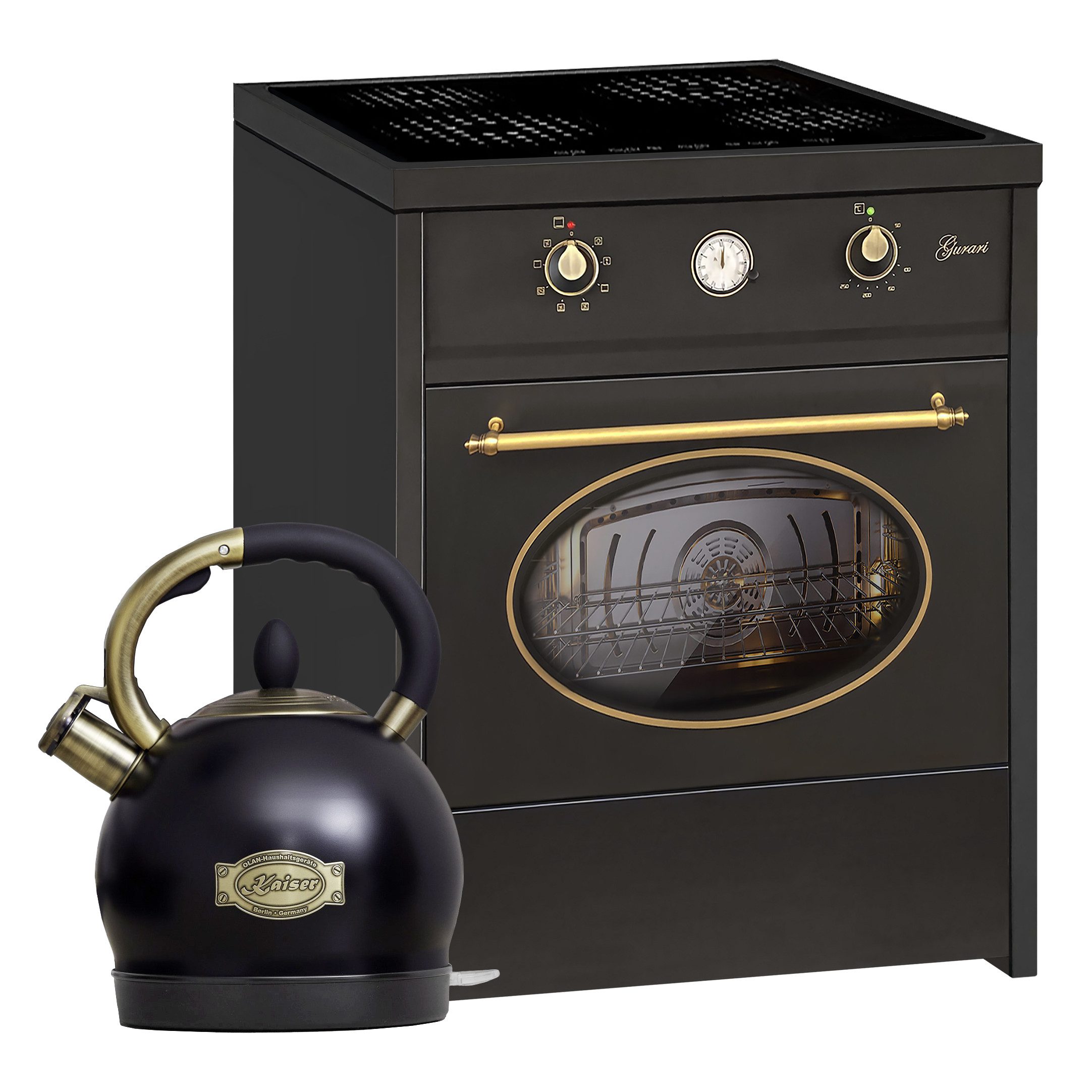 GURARI Induktions-Standherd GCH E 612 BL r+WK 2000 Em, mit 1-fach-Teleskopauszug, Retro Induktions Standherd 60 cm+Retro Wasserkocher