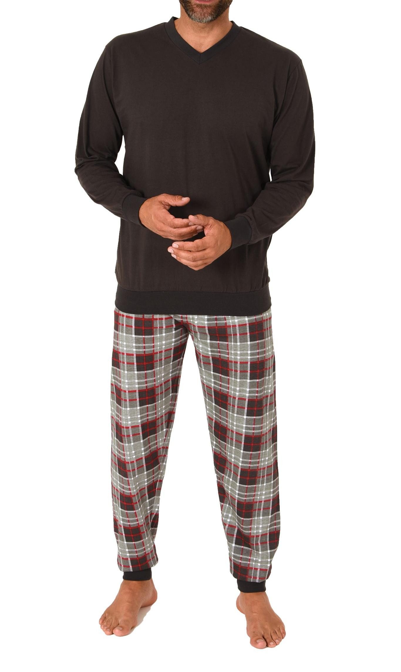 Normann Pyjama Normann Herren Pyjama lang mit Bündchen und karierter Jersey günstig online kaufen