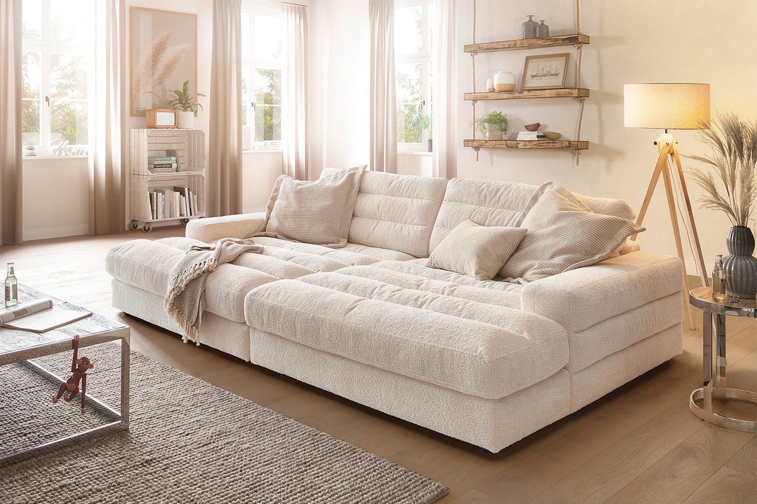 KAWOLA Big-Sofa LANA, Couch Stoff, hellgrau