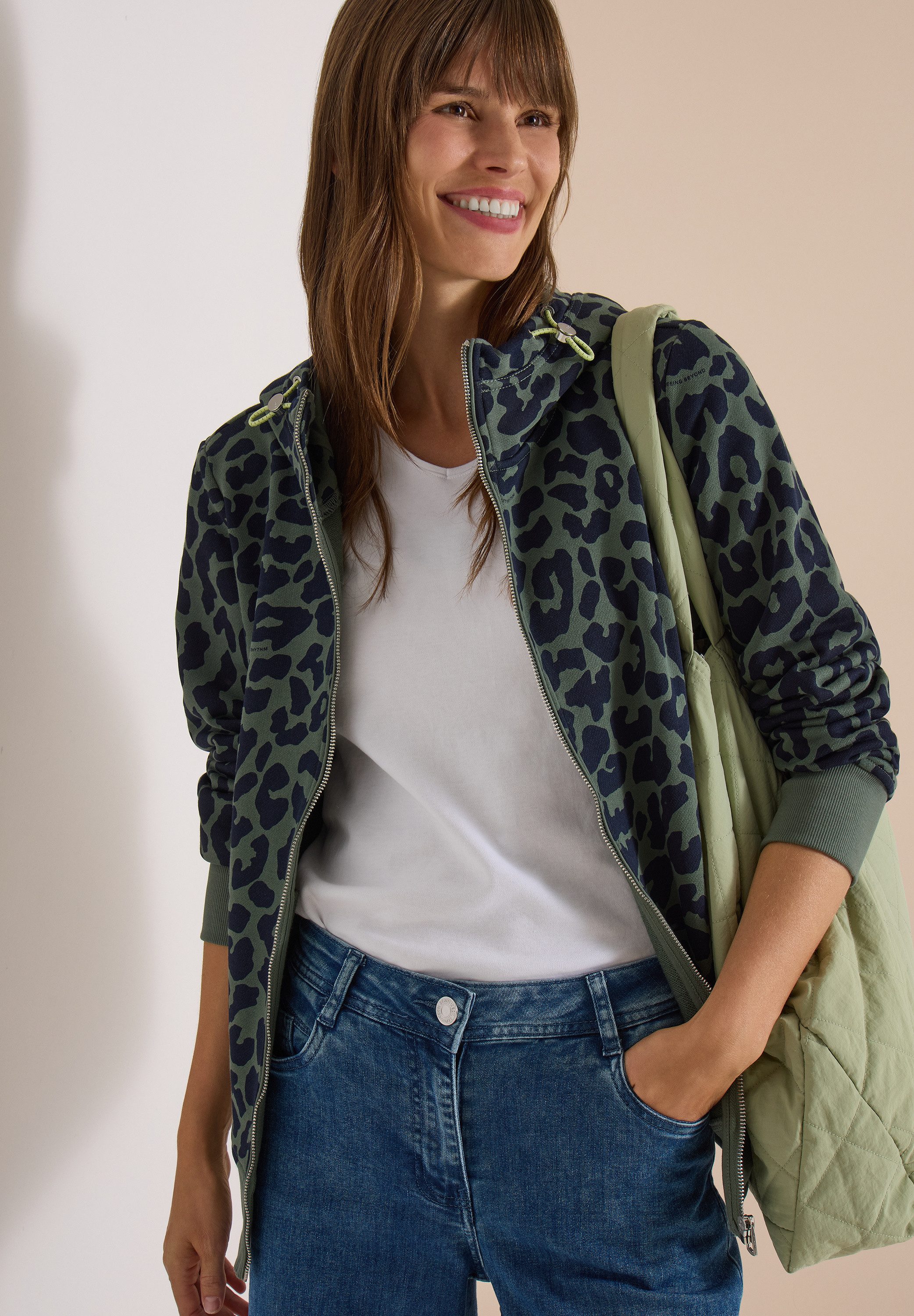 CECIL Kapuzensweatjacke Animal Print, Baumwolle