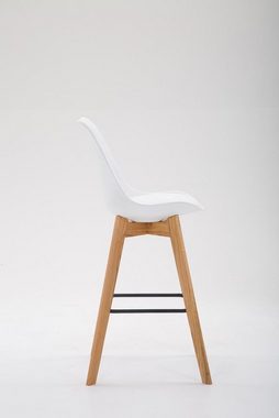 TPFLiving Barhocker Medoc mit bequemer Rückenlehne und angenehmer Fußstütze (Barstuhl Hocker für Theke & Küche), 4-Fuß Gestell Holz natur - Sitzfläche: Kunstleder Weiß