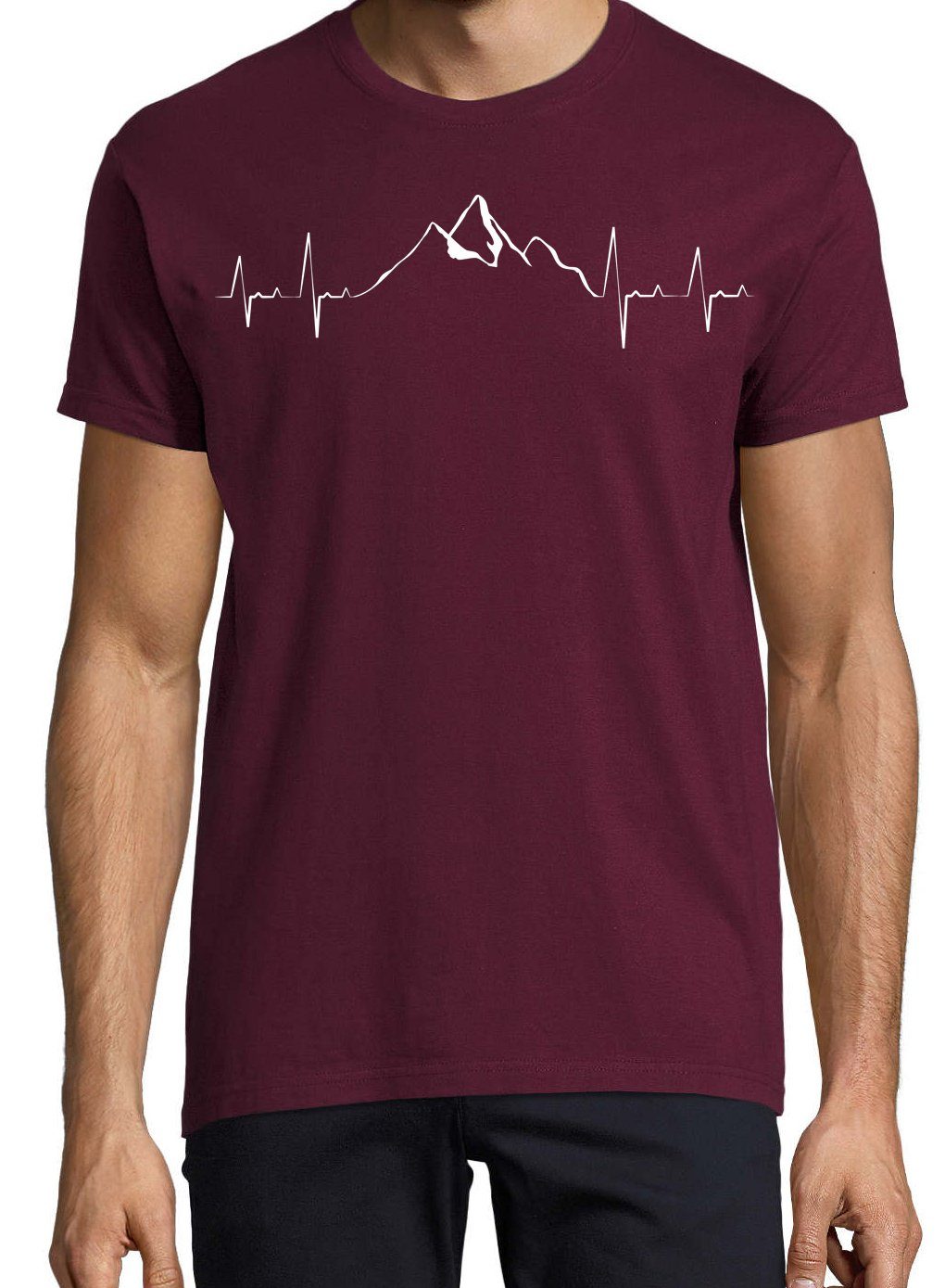 Burgund Youth Shirt Designz T-Shirt mit Frontprint Mountain Herren trendigem Heartbeat