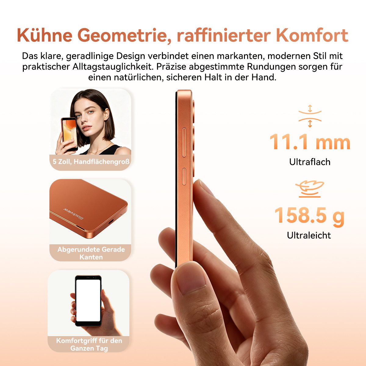 blackview WAVE 2C 5‘’ Handy ohne Vertrag, Android 16, 9GB+32GB, mit Hülle Smartphone (5 Zoll, 32 GB Speicherplatz, 4G Dual SIM, Face ID, 1080P-Video, Google Lens)